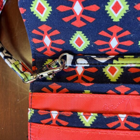 Vera Bradley Sunny Valley Crossbody Wallet Orange Navy Blue Quilted Bag - Picture 9 of 10